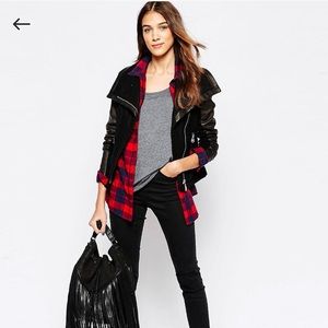 Doma Detachable Sleeve Wool Blend Leather Jacket